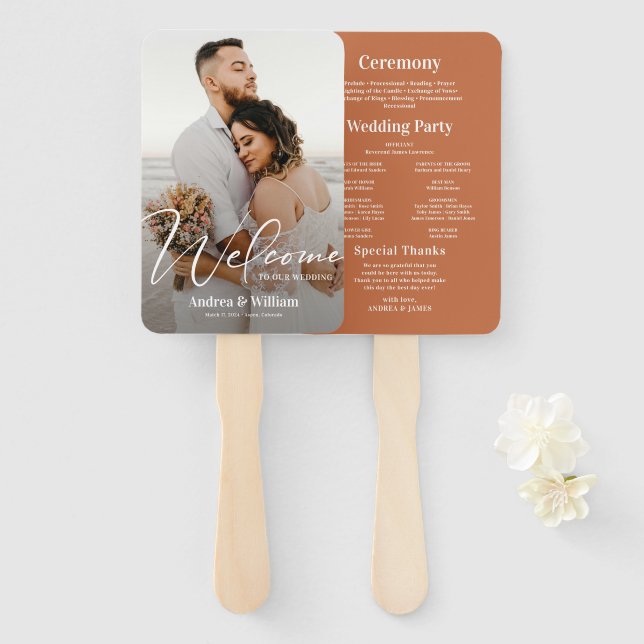 Boho Desert Photo Wedding Program Hand Fan (Front and Back)