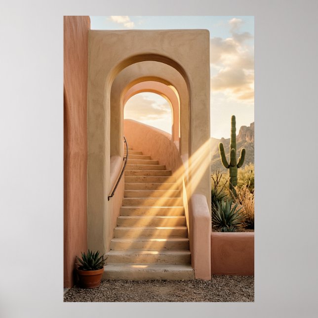 Boho Desert Pink Arches Sunset, Spiral Staircase W Poster (Front)