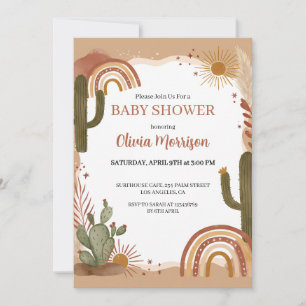 Boho Desert Rainbow and Cactus Baby Shower Invitation