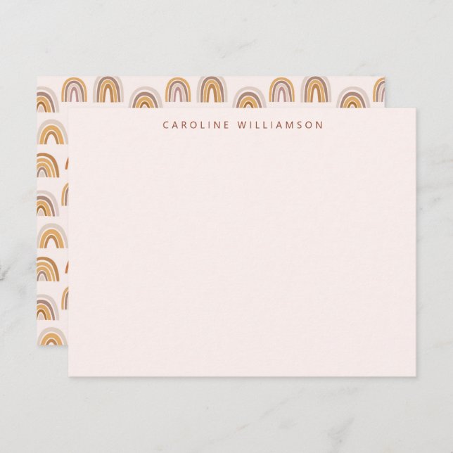 Boho Desert Rainbow Blush Personalised Stationery Card (Front/Back)