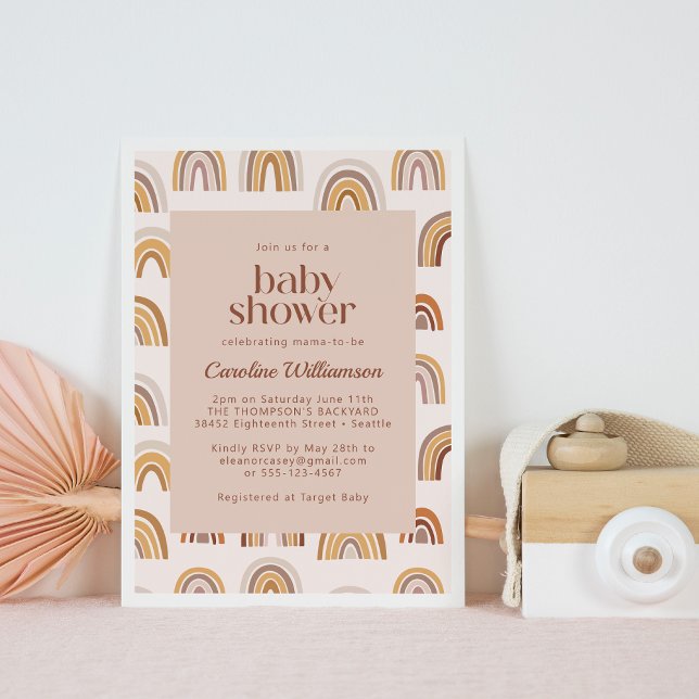 Boho Desert Rainbow in Neutrals Baby Shower  Invitation (Creator Uploaded)