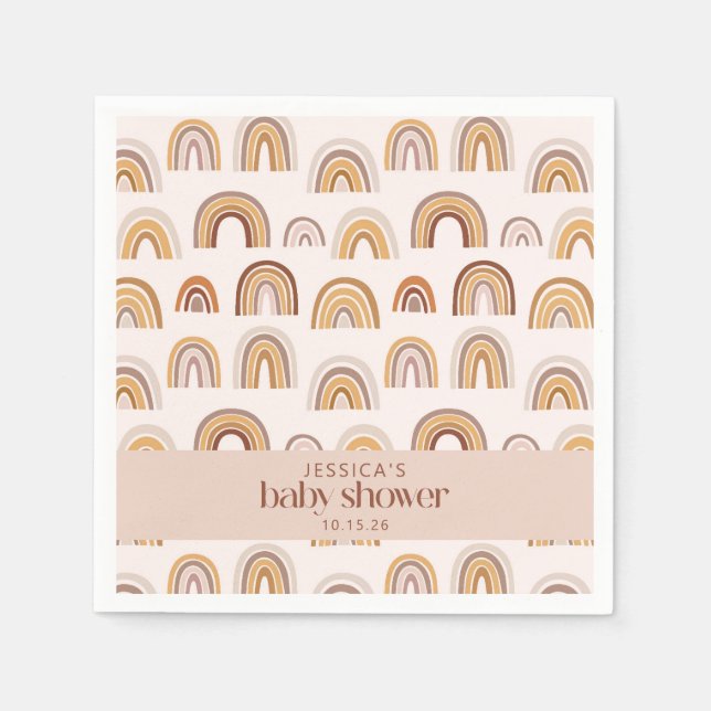 Boho Desert Rainbow Neutral Custom Baby Shower Napkin (Front)