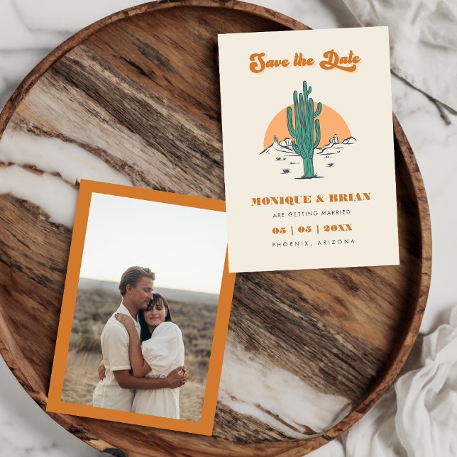 Boho Desert Retro Cactus Save the Date Card (Creator Uploaded)
