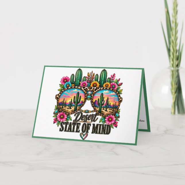 Boho Desert State Of Mind Cactus Sunset Card (Front)