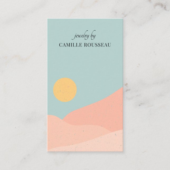 Boho Desert Sunrise Mountains Handcrafted Jeweller Business Card (Front)