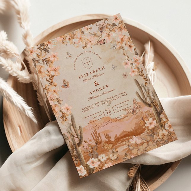 Boho Desert Sunset Cactus Wedding Invitation (Creator Uploaded)