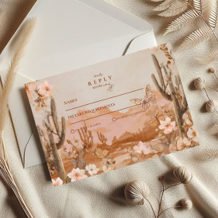 Boho Desert Sunset Cactus Wedding RSVP Card