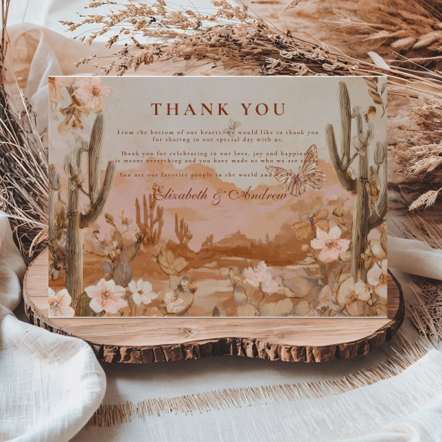 Boho Desert Sunset Cactus Wedding Thank You Card (Creator Uploaded)