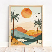 Boho Desert Sunset Landscape Wall Art Print
