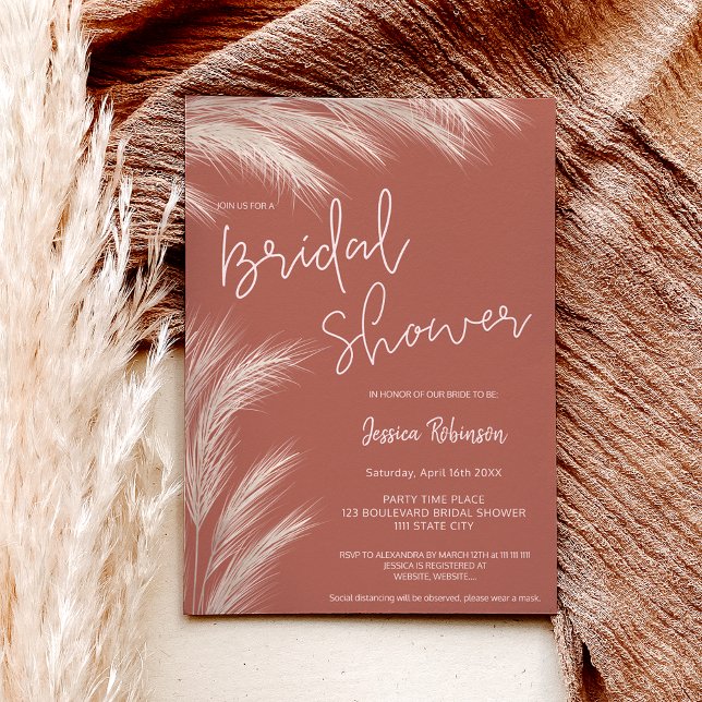 Boho desert terracotta pampas photo bridal shower invitation (Creator Uploaded)