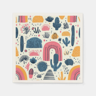 Boho Desert With Cactus and Rainbows Napkin