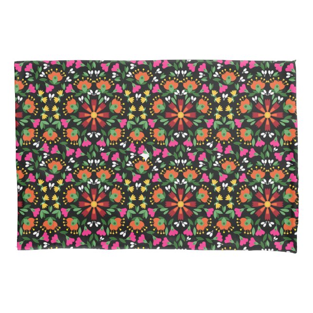 Boho Design Bold Colour Floral Pillowcase (Front)
