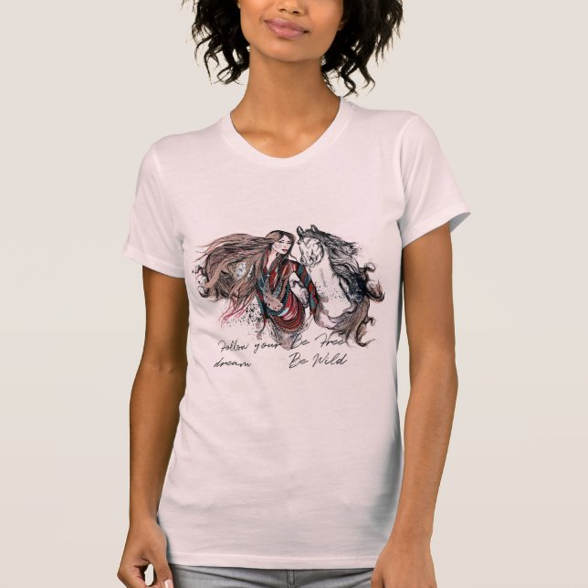 Boho design with girl and horse T-Shirt (Front)
