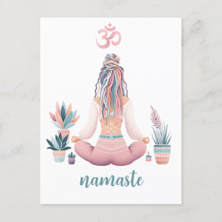 Boho Design Woman with Dreadlocks Meditation OM Postcard