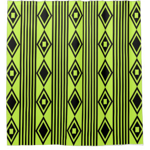 Boho Diamonds Stripes Black Chartreuse Shower Curtain