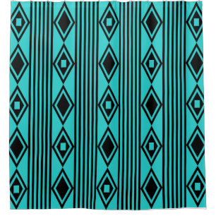 Boho Diamonds Stripes Black Turquoise Shower Curtain