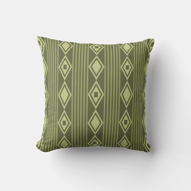 Boho Diamonds Stripes Olive Green Cushion (Front)