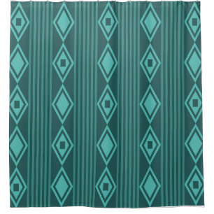 Boho Diamonds Stripes Teal Shower Curtain