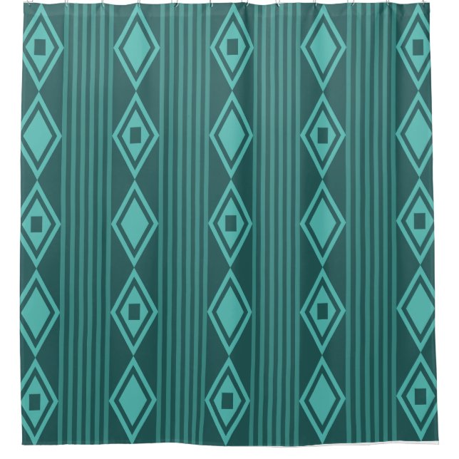 Boho Diamonds Stripes Teal Shower Curtain (Front)