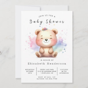 Boho Digital Bear Baby Shower Invitation