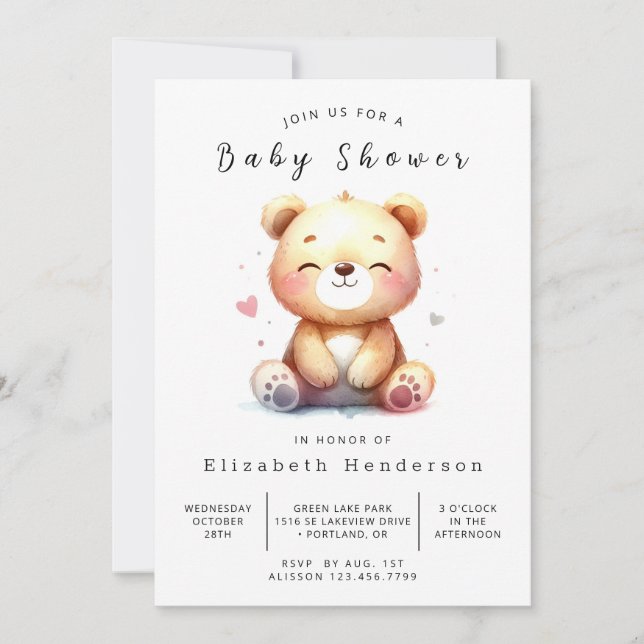 Boho Digital Bear Baby Shower Invitation (Front)