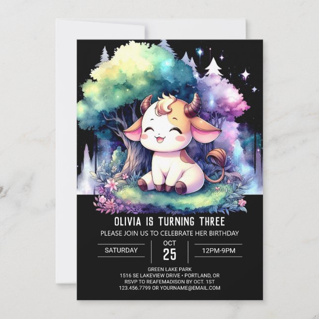 Boho Digital Cow Birthday Invitation (Front)