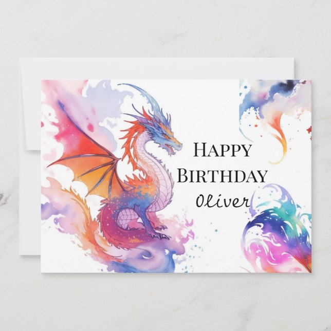 Boho Digital Dragon Birthday Card (Front)