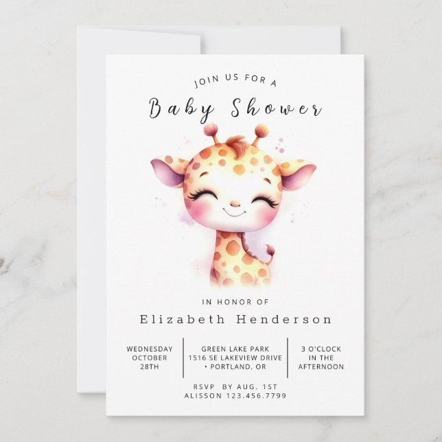 Boho Digital Giraffe Baby Shower Invitation (Front)
