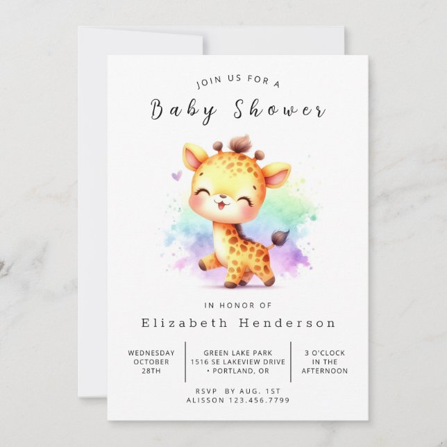  Boho Digital Giraffe Baby Shower Invitation (Front)