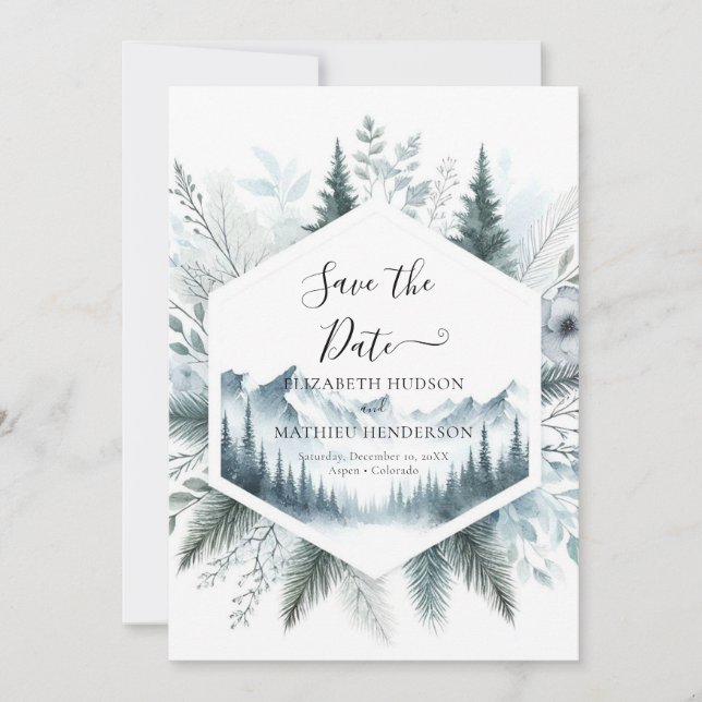 Boho Digital Mountain Wedding  Save The Date (Front)