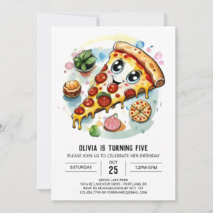Boho Digital Pizza Birthday Invitation