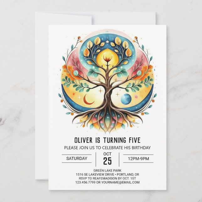  Boho Digital Tree of Life Birthday Invitation (Front)