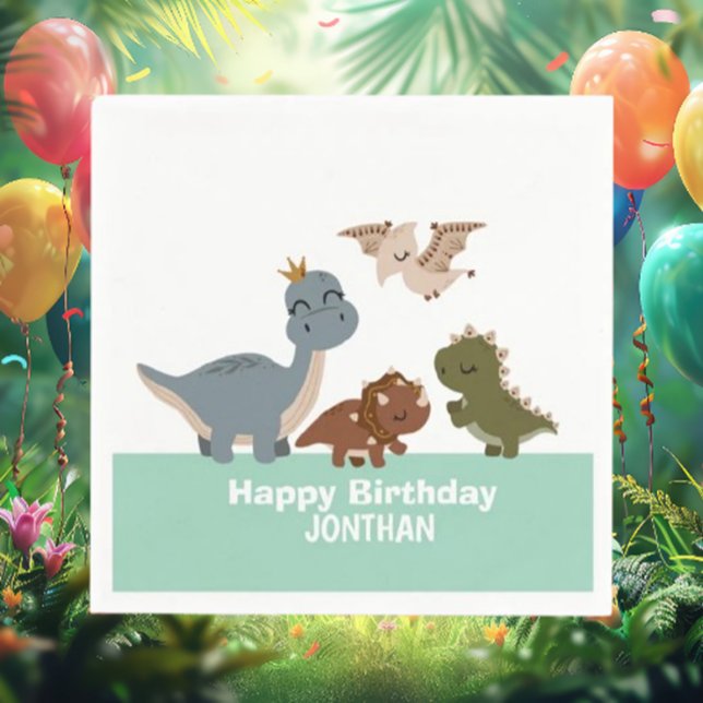 Boho Dino-Mite Birthday Celebration Napkin (Celebrate in style with our Boho Dinosaur Birthday Napkins! )