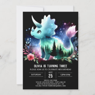 Boho Dino Triceratops Birthday Invitation