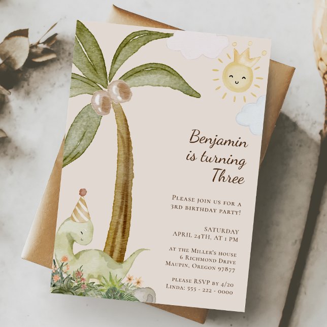 Boho Dinosaur Any Age Children's Birthday Party Invitation (Creator Uploaded)