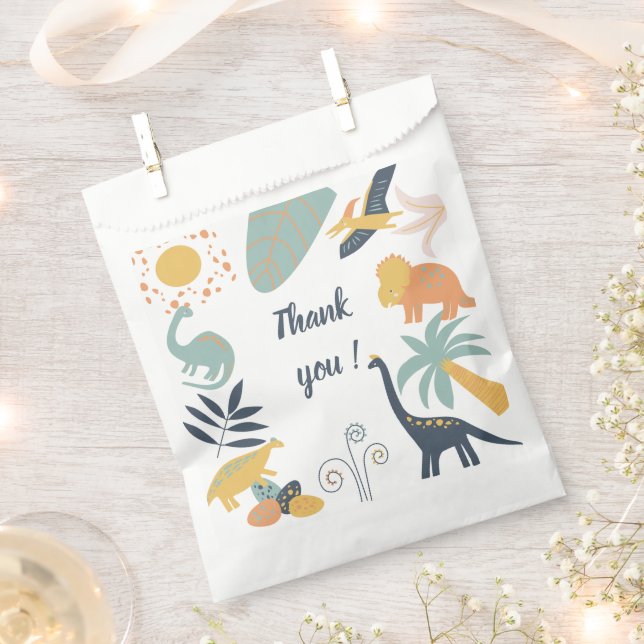 Boho Dinosaur Baby Birthday Party Invitation Favour Bags (Clipped)