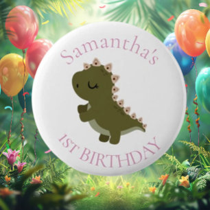 Boho Dinosaur Baby Girl 1st Birthday  6 Cm Round Badge