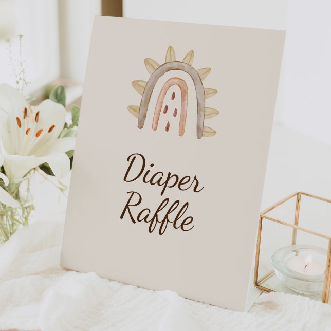Boho Dinosaur Beige Baby Shower Diaper Raffle Pedestal Sign (Creator Uploaded)
