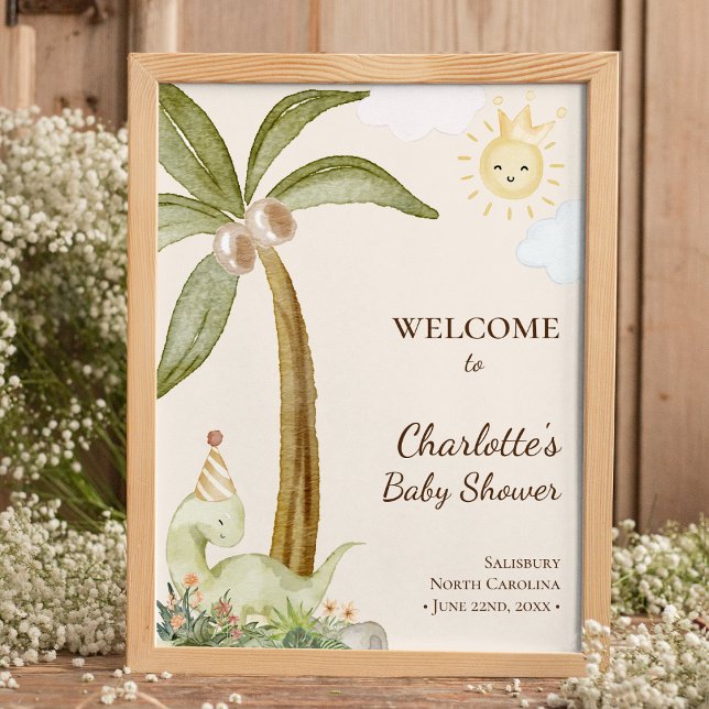 Boho Dinosaur Beige Baby Shower Welcome Poster (Creator Uploaded)