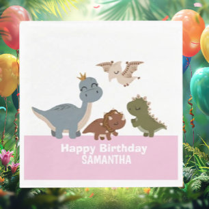 Boho  Dinosaur  Birthday Pink Napkin