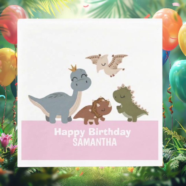 Boho  Dinosaur  Birthday Pink Napkin (Celebrate in style with our Boho Dinosaur Birthday Pink Napkins!)
