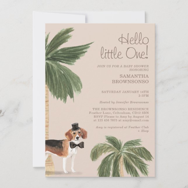 Boho Dog Boy Baby Shower Rustic Beagle beige Invitation (Front)