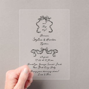 Boho Doodle Handwritten Retro Black Wedding Acrylic Invitations