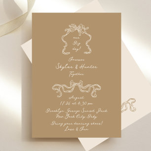 Boho Doodle Handwritten Retro Creams Wedding Invitation