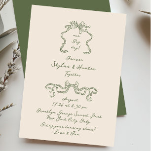 Boho Doodle Handwritten Retro Sage & Cream Wedding Invitation