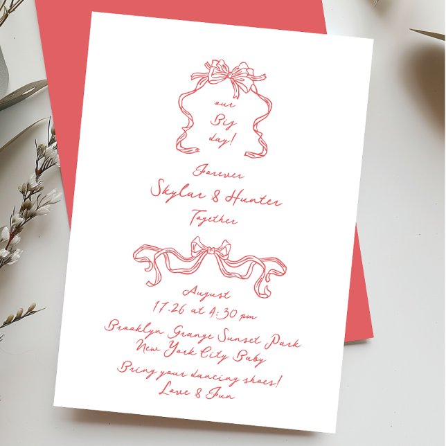 Boho Doodle Handwritten Retro Verona Red White Invitation (Creator Uploaded)