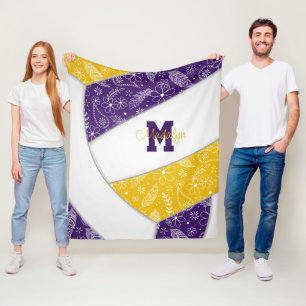 Boho doodle pattern purple gold volleyball fleece blanket