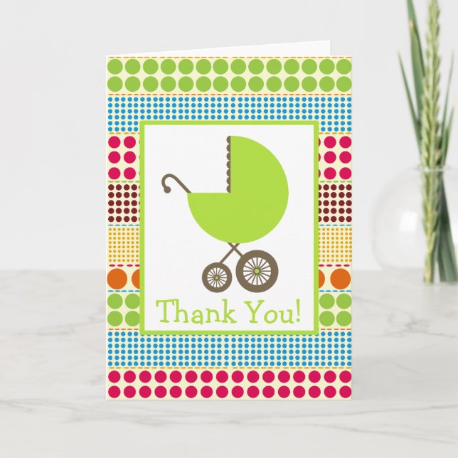 Boho Dots & Green Carriage Baby Shower Thank You (Front)