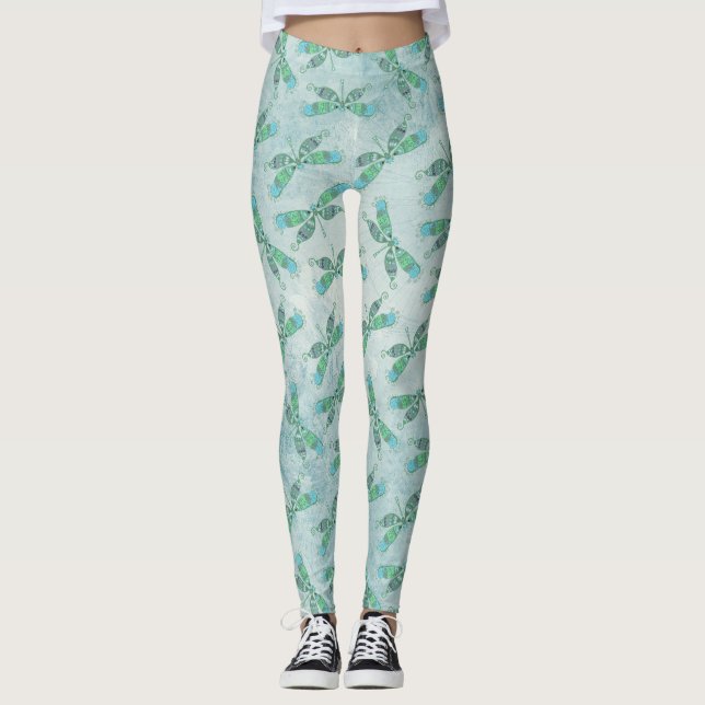 Boho Dragonflies in Blue Leggings (Front)