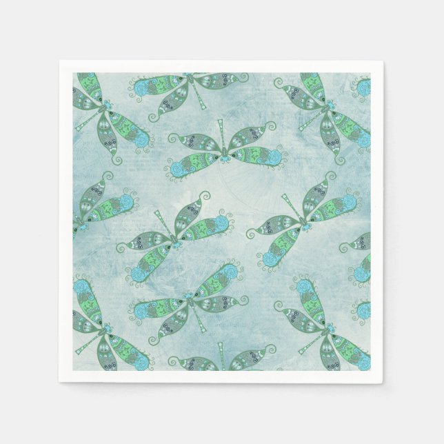 Boho Dragonflies in Blue Napkin (Front)